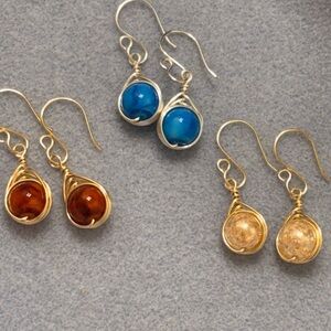 Elegant Gold and Silver Cats eye Drop Earrings Set